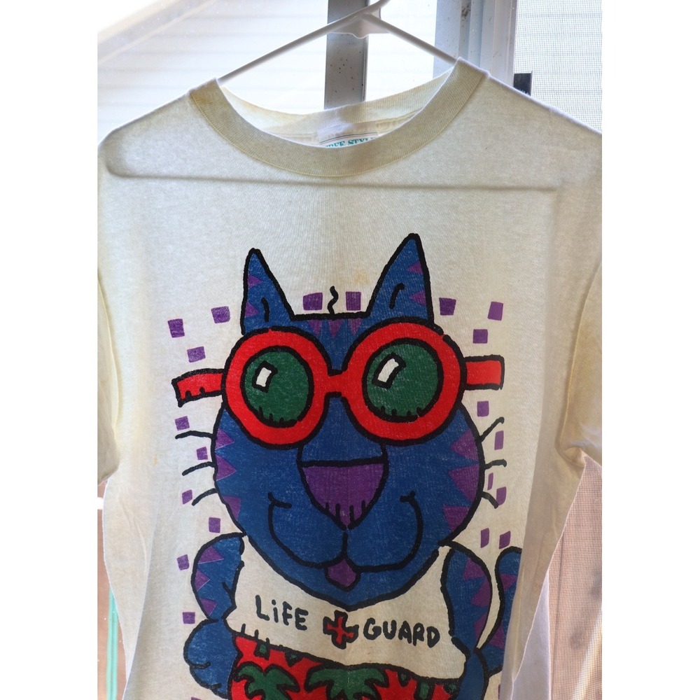 Vintage 1991 Free Style Shirt Jimmy Cool Cats Life Guard Paper‎ Thin Size L
